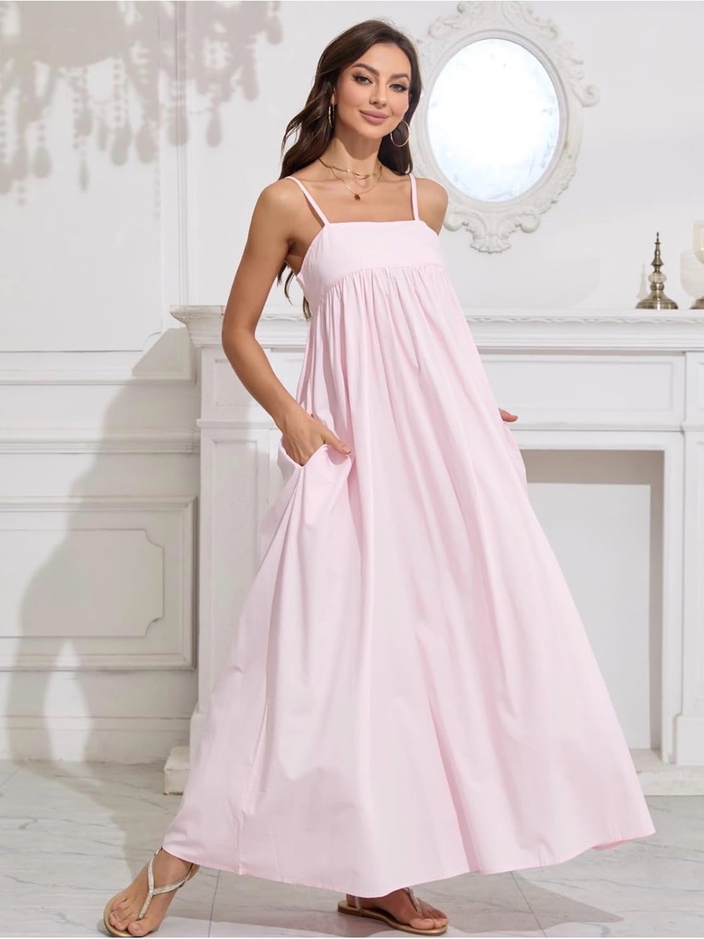 NWT ebossy Pink Babydoll Maxi Sundress Size Medium